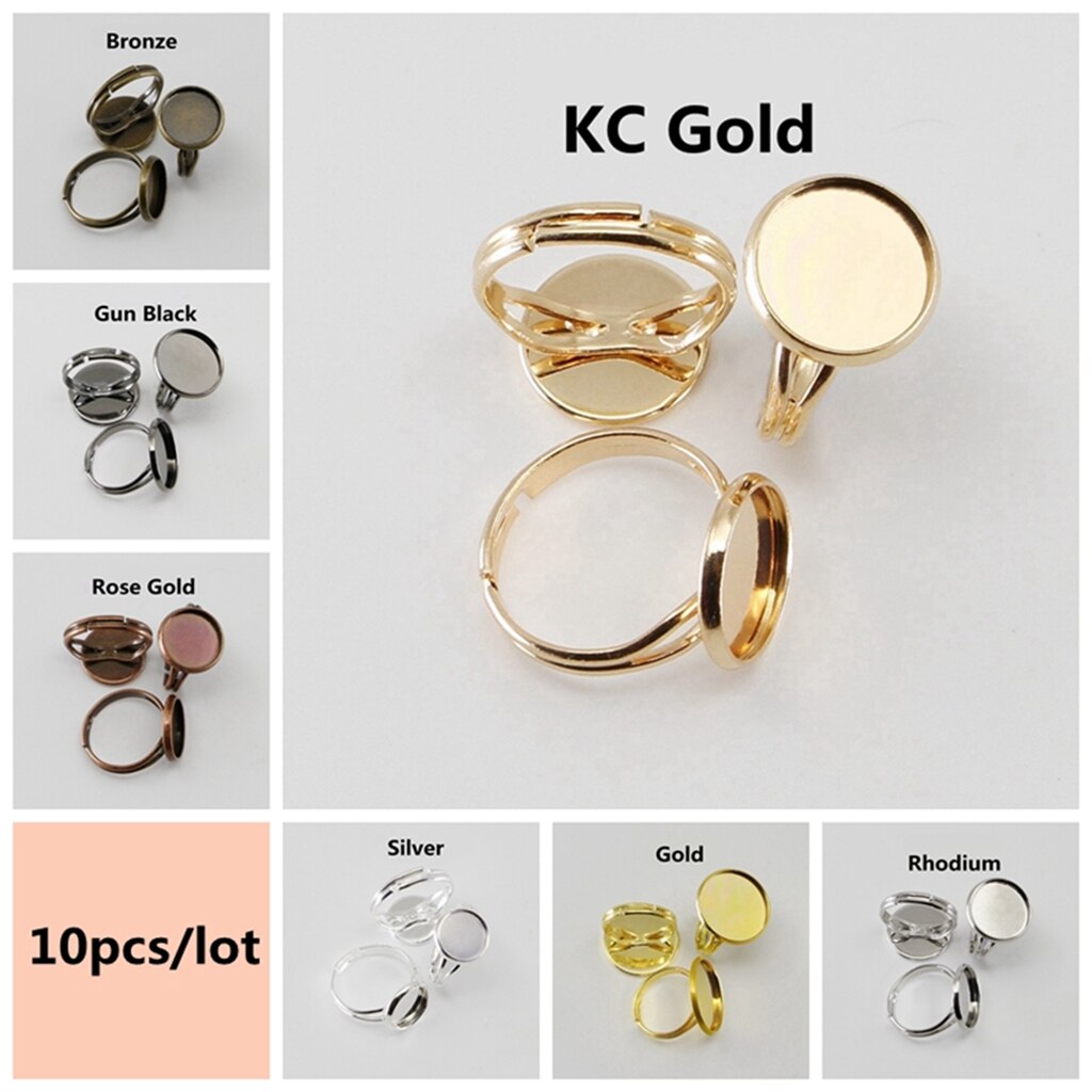 10Pcs/lot 12mm Adjustable Ring Settings Base Findings DIY Accessories Glass Cabochons Tray For Jewelry Making