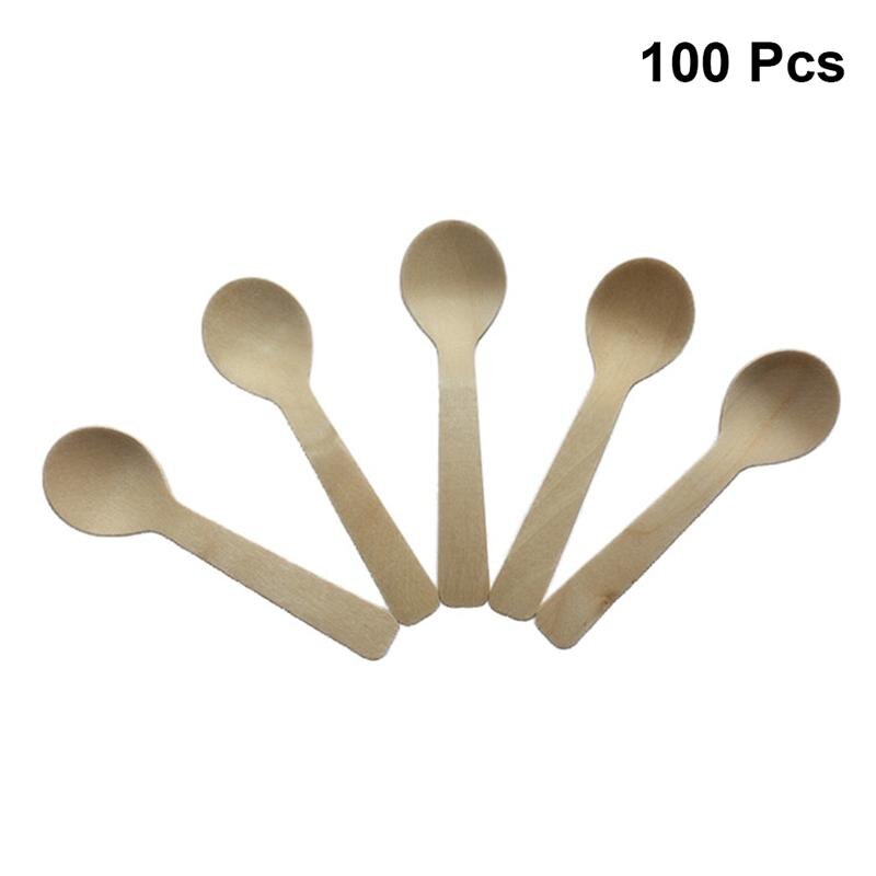 100 Pcs Houten Wegwerp Lepel Sampling Proeverij Lepels Feestartikelen Voor Dessert Pudding