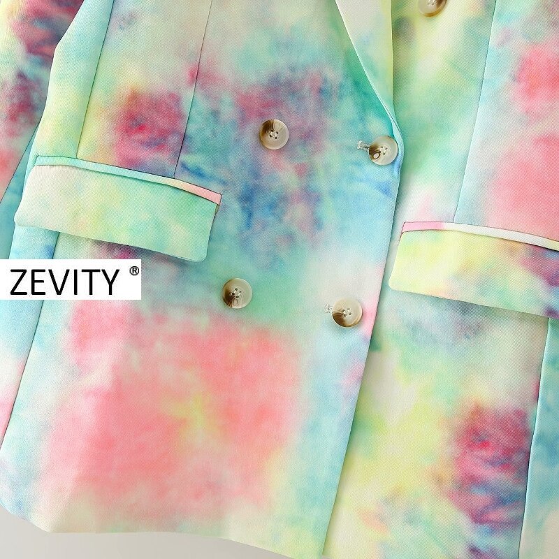 Zevity dames dubbelrijs kleurrijke tie-dye blazer jas dames lange mouwen casual bovenkleding pak chique merk tops  ct557