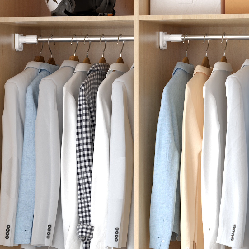 Extendable Curtain Rod Cupboard Closet Clothes Bars Stainless Steel Adjustable Curtain Rod with Self Adhesive Hooks Hanging Pole