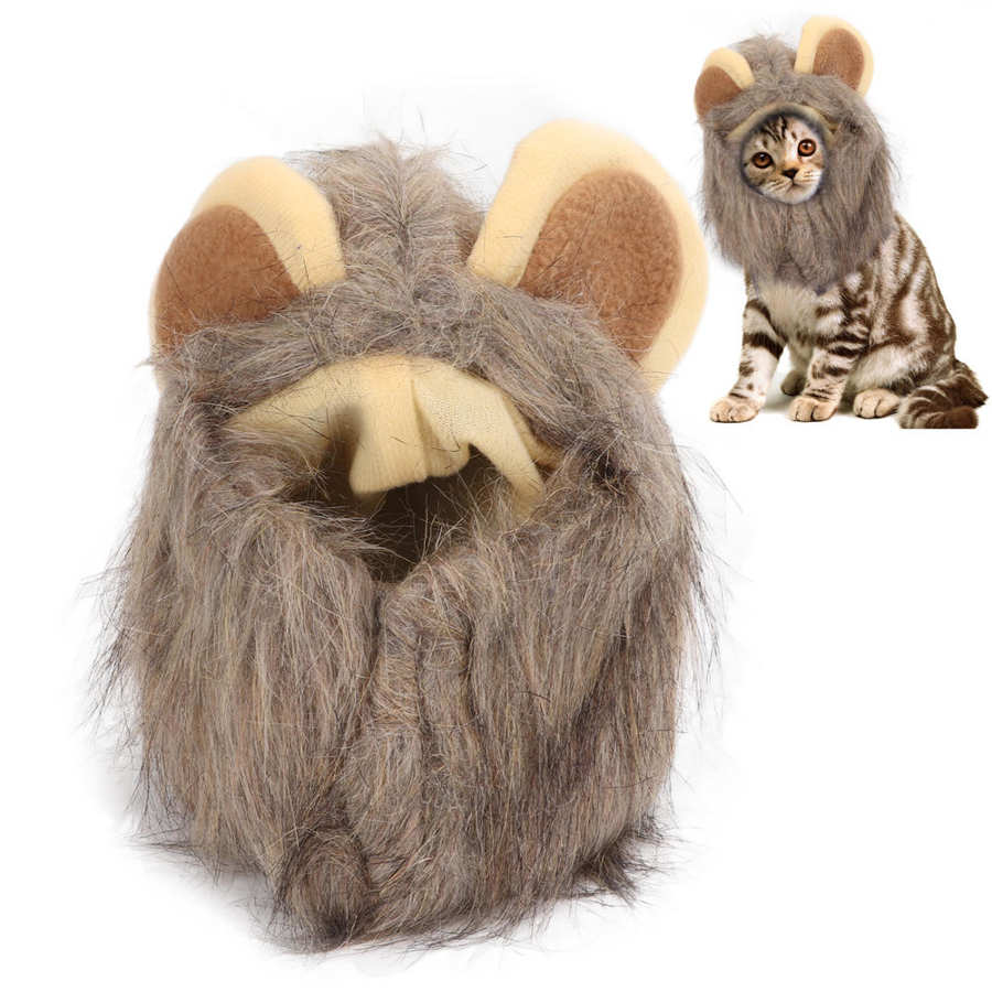 Cat Lion Mane Costume Adjustable Halloween Breathable Kitten Lion Hat with Plush Ears for Winter Lion Mane for Cats