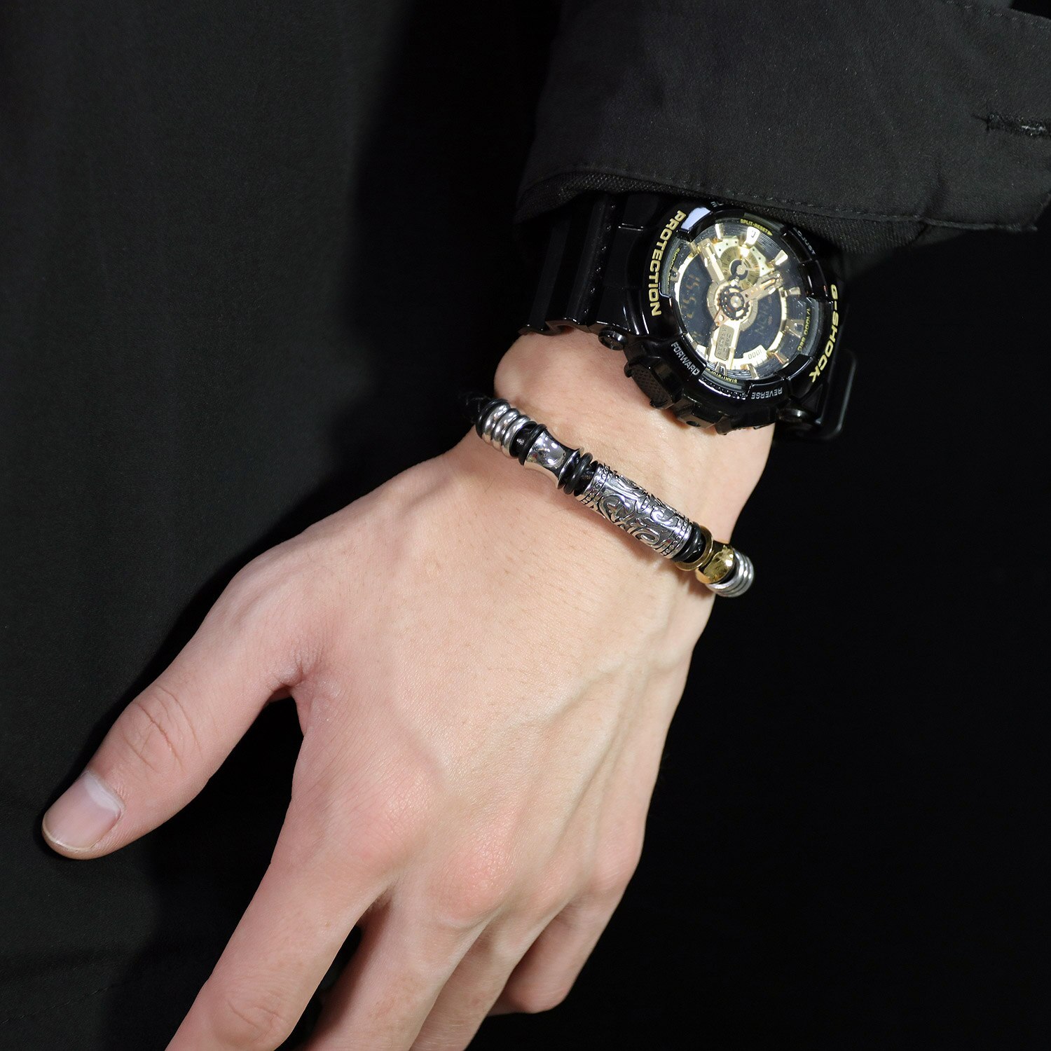 JIALY European Men Punk in pelle intrecciata nera retrò Totem Charm bracciale bottone in acciaio inossidabile gioielli da polso B0202