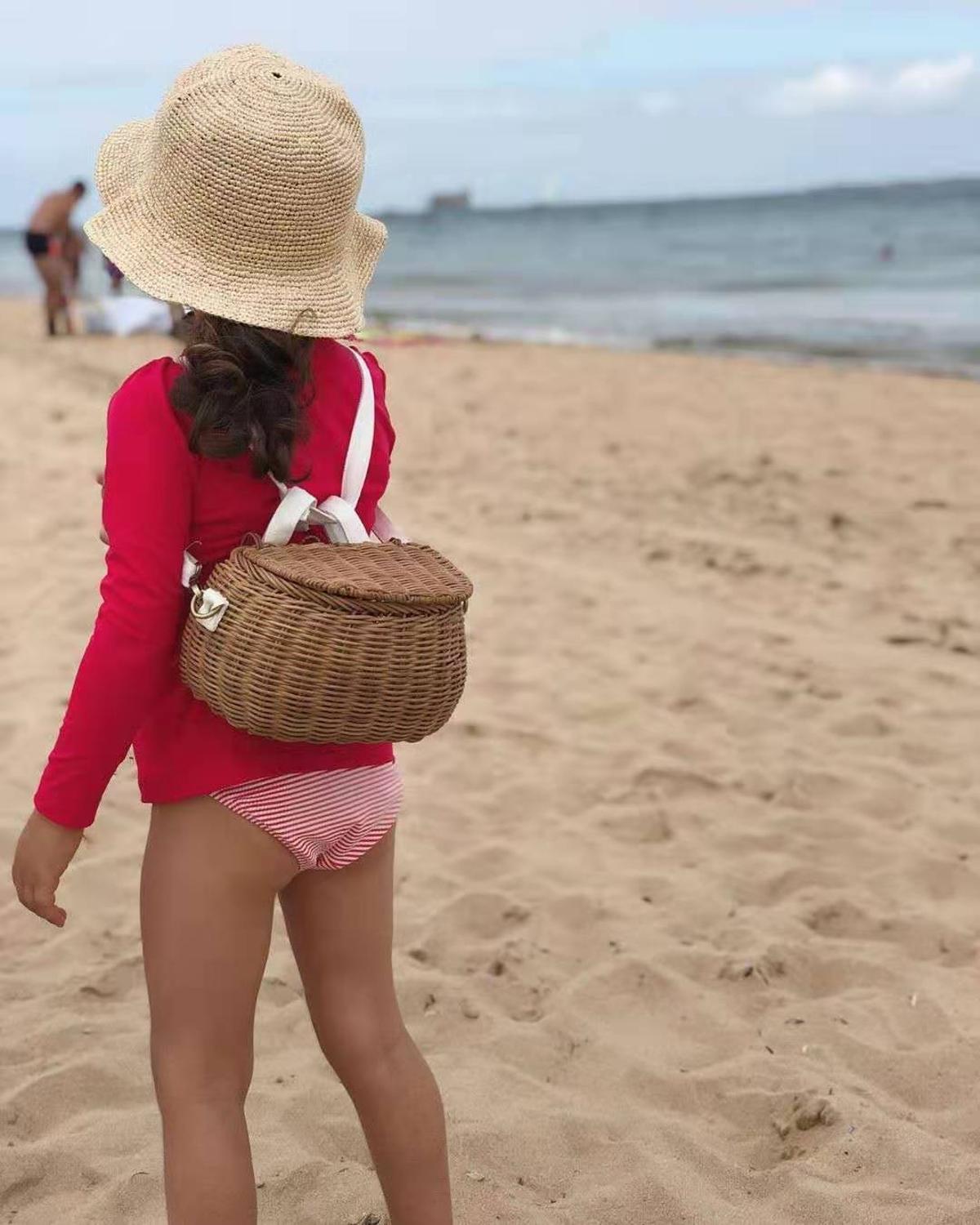 Rattan Bicycle Storage Basket Children Cute Picnic Basket Wicker Straw BackPack Multi-use Girls Kids Summer Beach Shoulder Bag