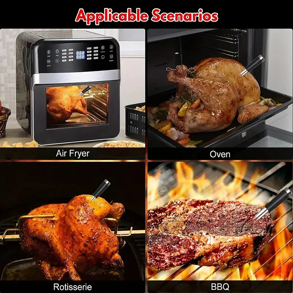 1 trådløst stegetermometer med digitalt display, metalføler, egnet til voksne - egnet til udendørs grill