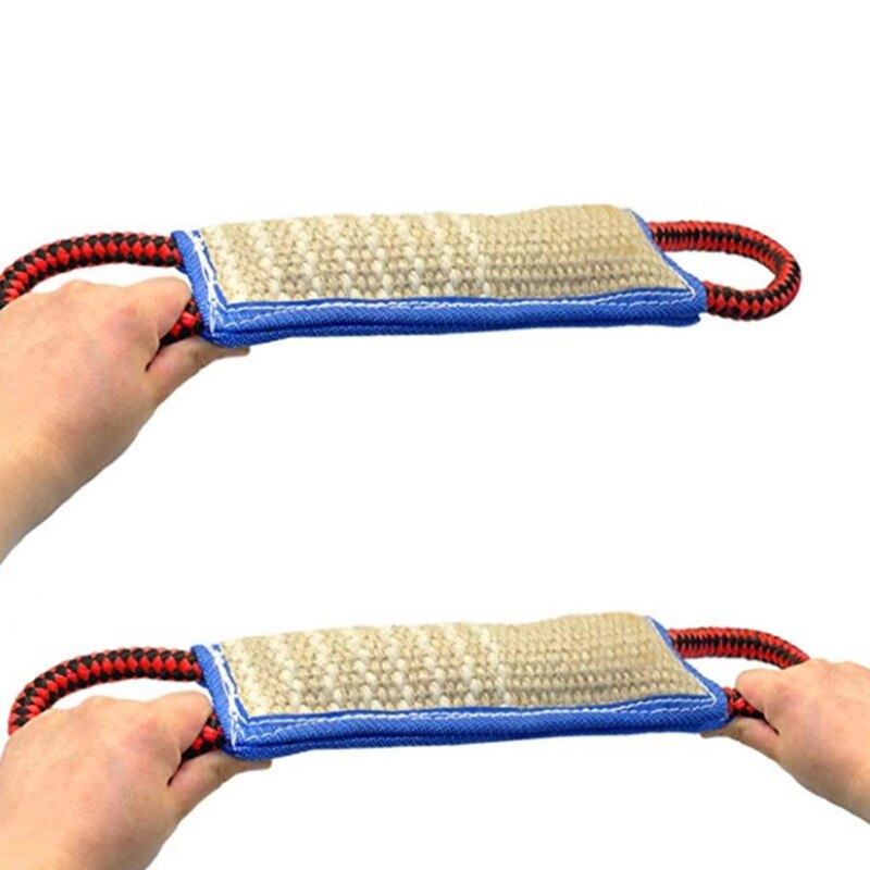 Durable Dog Bite Tug Toy with 2 Strong Handles Interactive Linen Dog Tear Bite Pillow Puppy Training Play Game Toy
