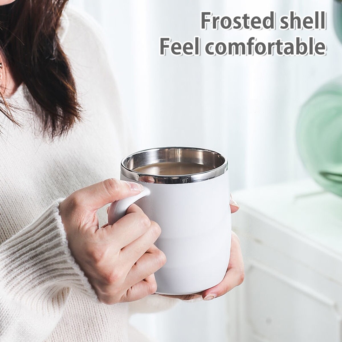 400ML Coffee Mug Cup 304 Stainless Steel Double Wall Coffee Tumbler Reusable and Durable Coffee Travel Cup with Lid and Handle