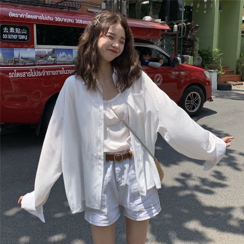Kvinder skjorter og bluser feminin bluse top langærmet afslappet hvid turn-down krave street style kvinders løse bluser