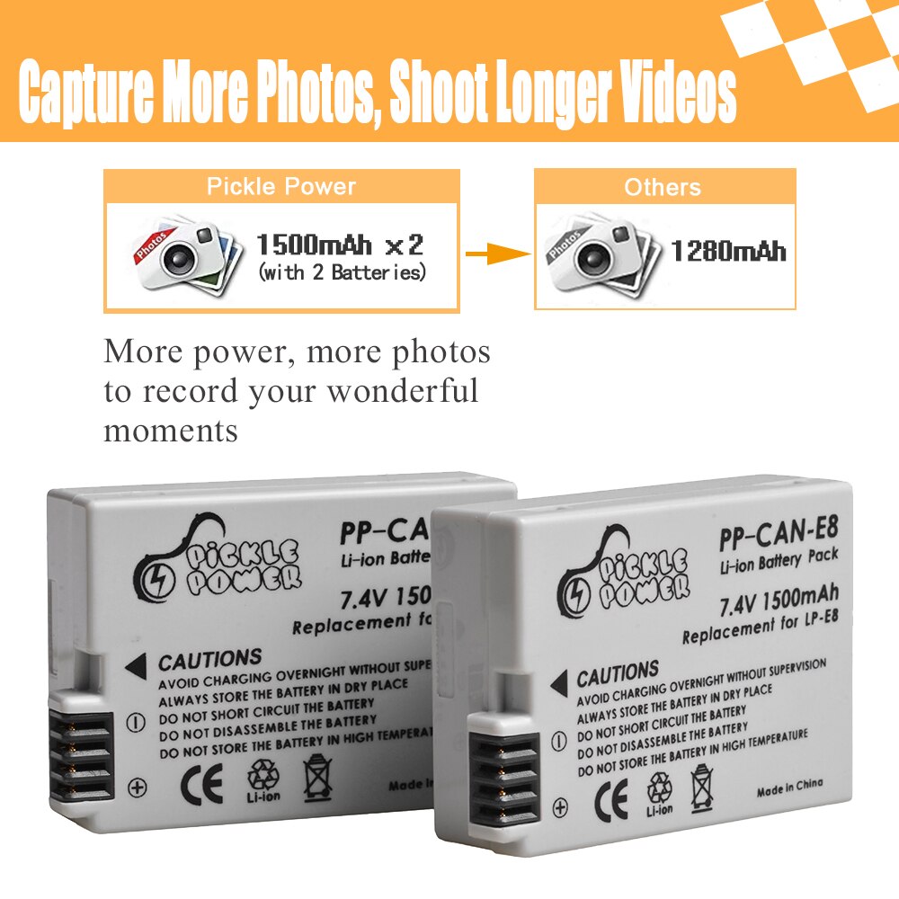 2 uds. LP-E8 LPE8 LP E8 batería recargable y cargador Dual LED para Canon EOS 550D 600D 650D 700D X4 X5 X6i X7i T2i T3i T4i T5i.