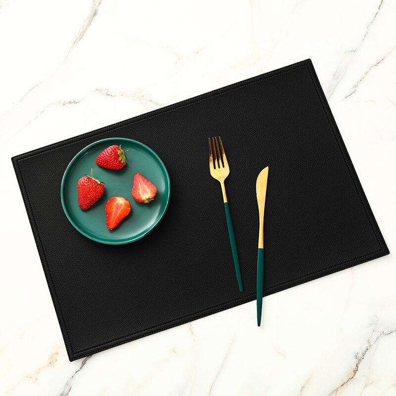 1Pc Ronde/Rechthoekige Faux Lederen Placemat Waterdicht Olie-Proof Warmte-Isolerende Tafel Mat Hotel Restaurant Tafel pu Placemat: Black 02