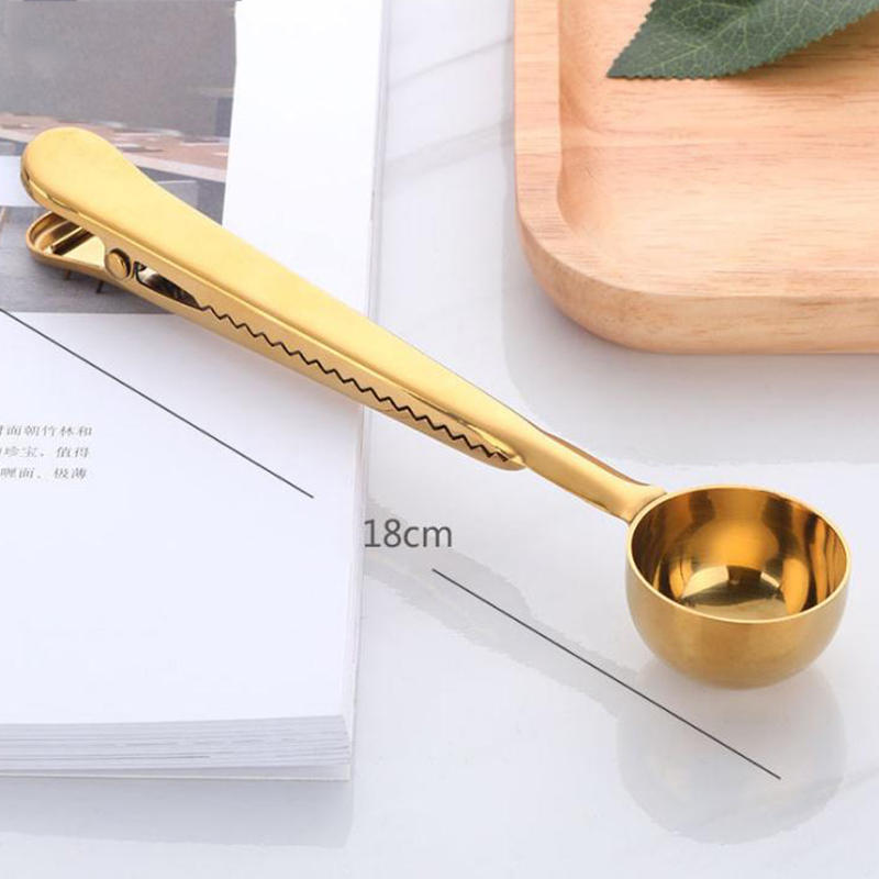 Gunot Twee-In-een Multifunctionele Koffie Lepel Roestvrij Staal Keuken Benodigdheden Scoop Met Zak Afdichting Clip Koffie Meten lepel: Gold