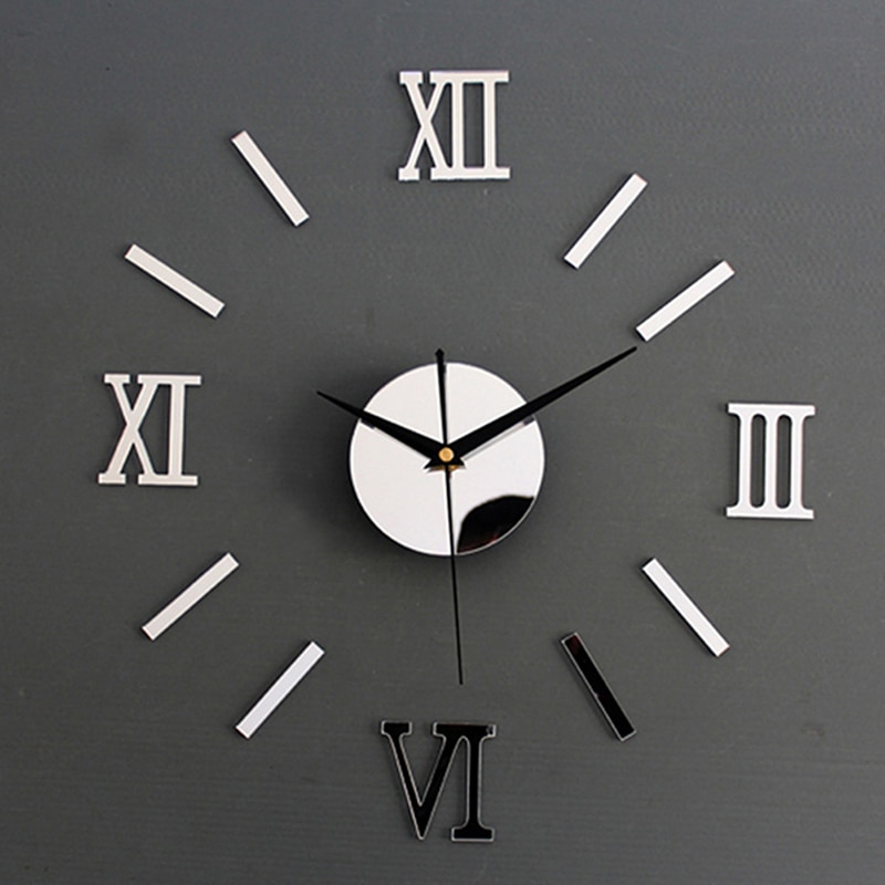 Roman Numerals Frameless Large Acrylic Mirror Surface 3D DIY Wall Clock Home Office School Wall Decor Clock Stickers