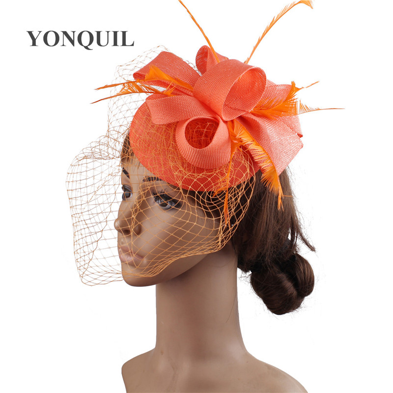 Bruid Bruiloft Witte Hoofddeksel Elegante Dames Mariage Mesh Tovenaar Hoed Fancy Veils Chapeau Cap Mode Kerk Hoofddeksels Womens: coral