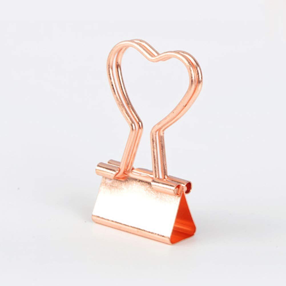 12PCS Heart Shape Binder Clips Skeleton alloy Paper Clips Foldback File Clips School Office Stationery Supplies (Rose Gold)