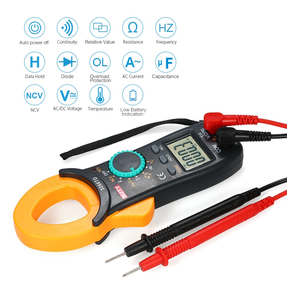 Njty Digitale Stroomtang Stroomtang Amperometric Multimeter 4000 Telt Auto Range Multimeter Met Ncv Test Ac/Dc