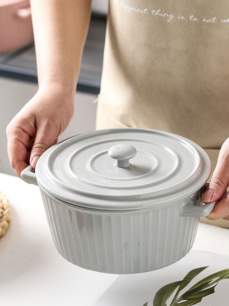 Grand bol à soupe en céramique de 1200ml, avec couvercle et poignée, ustensiles de cuisine, vaisselle