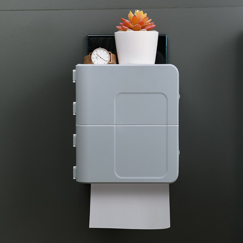 Portable Waterproof Tissue Toilet Paper Holder Plastic Wall Mounted Dispenser Organizer Storage Box Bathroom Accessory: Gray