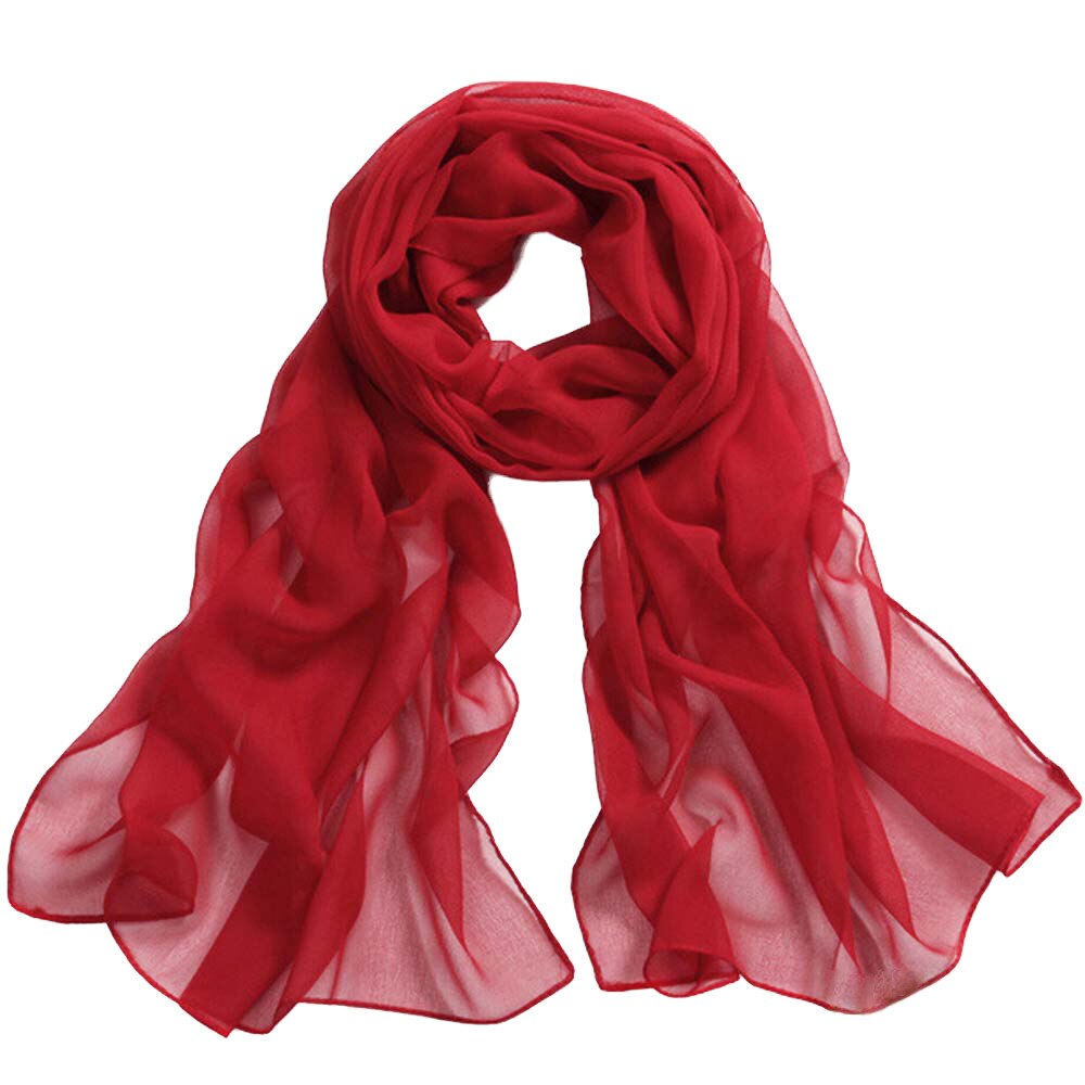 Halsduk kvinnor gul lång mjuk tunn wrap lady sjal chiffong halsdukar enfärgade strand halsdukar för tjejer och kvinnliga foulard femme: Röd
