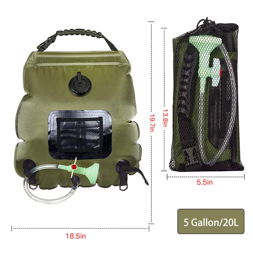 Douche Bag Voor Camping 5 Gallon/20L Solar Draagbare Tas Met Schakelaar Slang En Douchekop Voor Outdoor Wandelen picknick Zwemmen