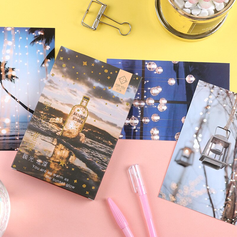 30 ark/sæt lysende stil postkort/lykønskningskort/beskedkort/jul og år