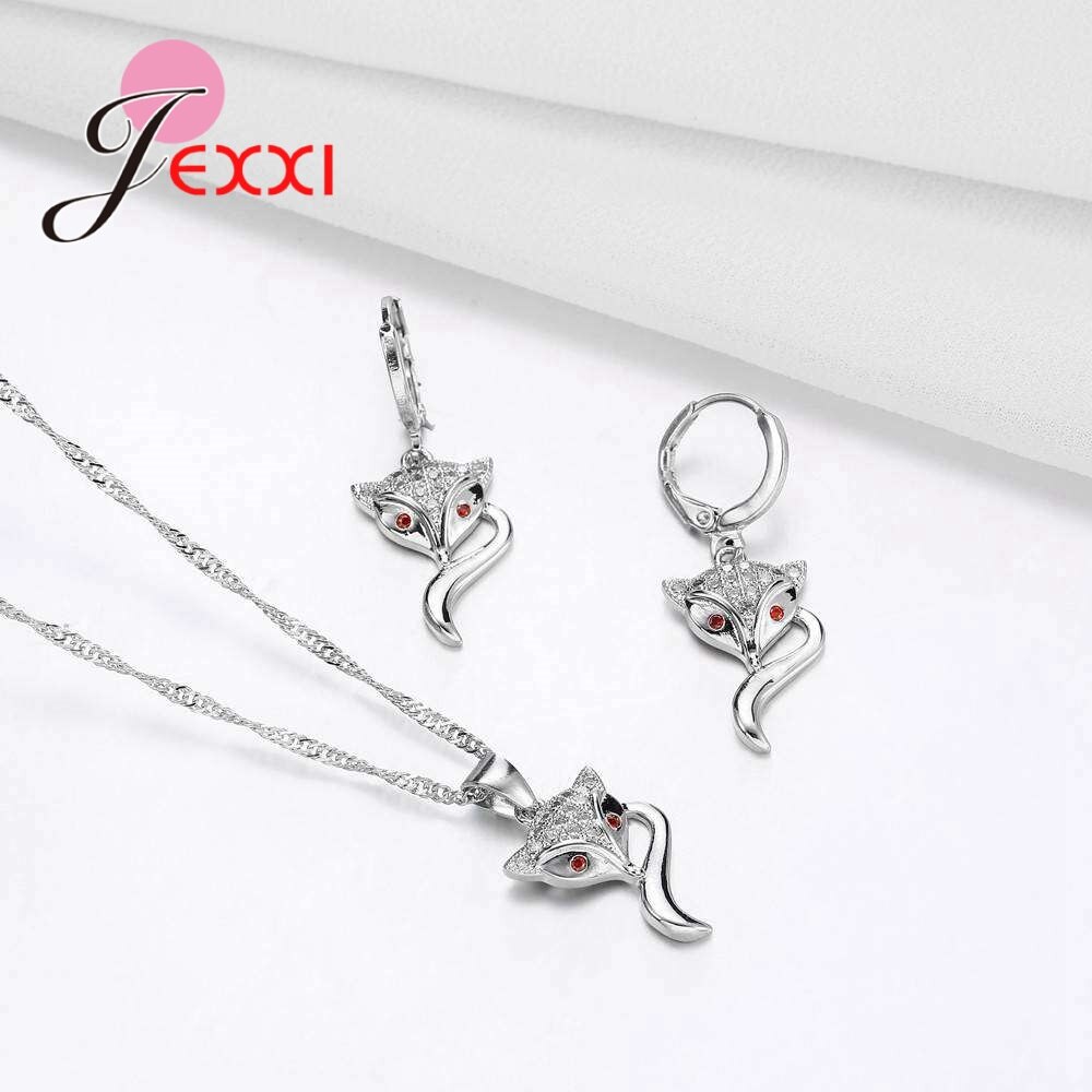 Charmante Vos Hanger Ketting Oorbellen Sieraden Set Voor Vrouwen Eenvoudige Dier 925 Sterling Silver Cubic Zirkoon Crystal Bijoux