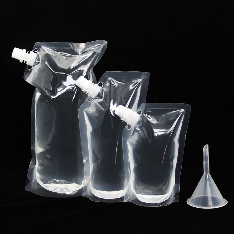 1pcs Plastic Spout Pouch Juice Stand-up Wine Milk Coffee Liquid Beverage Flask BPA Free Food Materials Storage Bags With Funnel