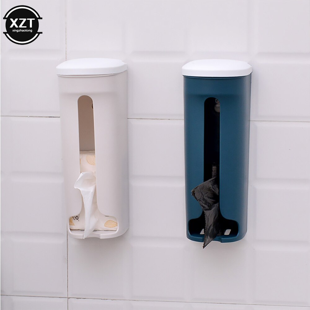 Caja de almacenamiento de bolsas de basura creativa, dispensador de bolsas de basura multiusos montado en la pared, caja de almacenamiento para accesorios de baño y cocina