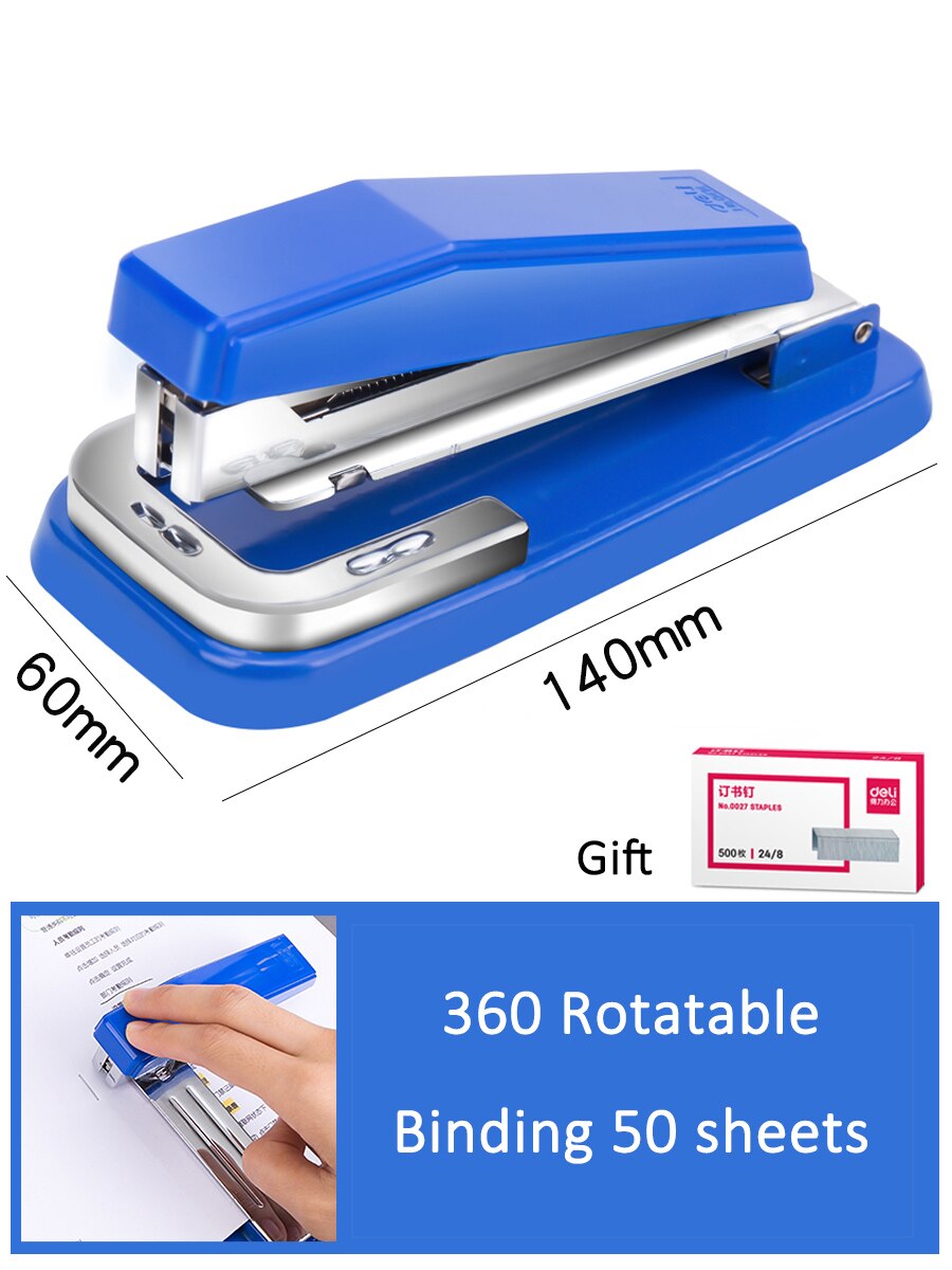 360 Rotatable Heavy Duty Stapler Standard Long Stapler Stapling Use 24/6 26/6 24/8 26/8 Staples Office Bookbinding Supplies: Blue
