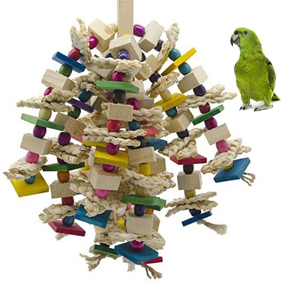 Large Parrot Chewing Toy - Bird Parrot Blocks Knots Tearing Toy Bird Cage Bite Toy For African Grey Macaws Cockatoos