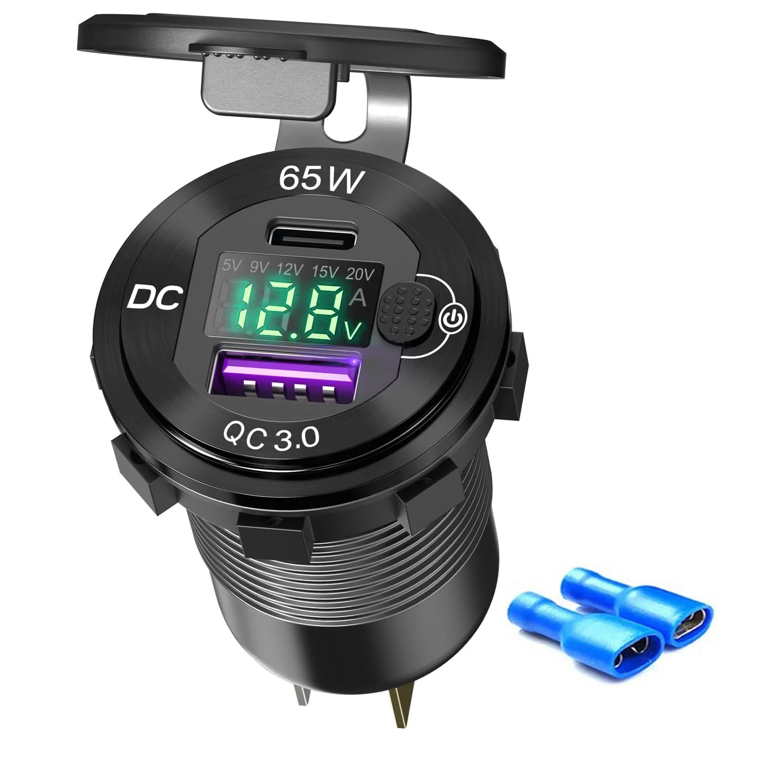 12V/24V USB Auto Ladung 83W PD Typ-C Schnelle Lade Steckdose Laptop Buchse mit Voltmeter motorrad Steckdose Lade Adapter: Grau