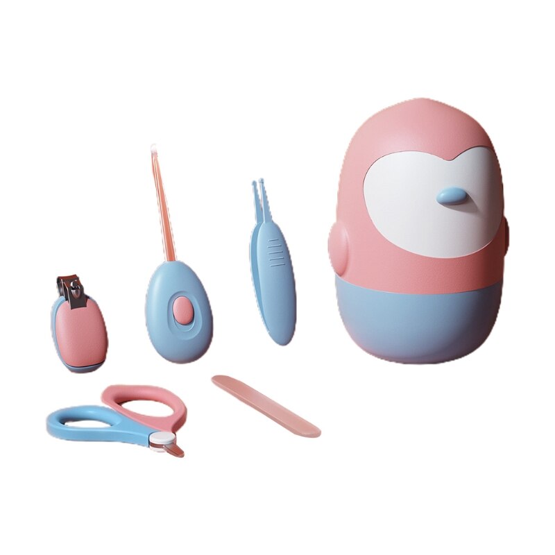5 Teile/satz Baby Nagel Knipser 5 in 1 Sicherheit Baby Pflege Bausatz Schere Pinzette Nagel Datei Ohr Wachs Entfernung Werkzeug mit LED-Licht: Rosa Blau
