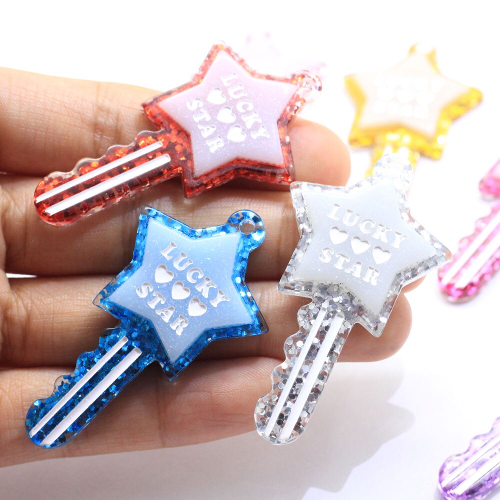 Cuentas de resina en forma de llave para llaveros de joyería, abalorios colgantes para funda de teléfono, Estrella Brillante, , 20/50 unidades