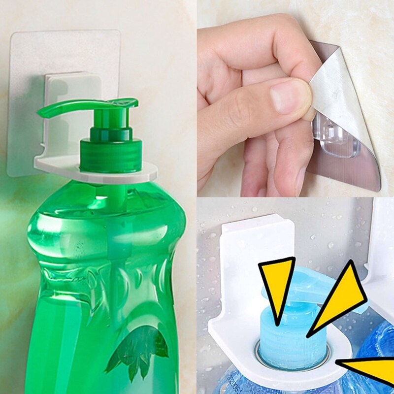 Bathroom Wall Mounted Magic Sticky Shampoo Organizer Hook Repeat Use Shower Hand Soap Bottle Hanging Holder