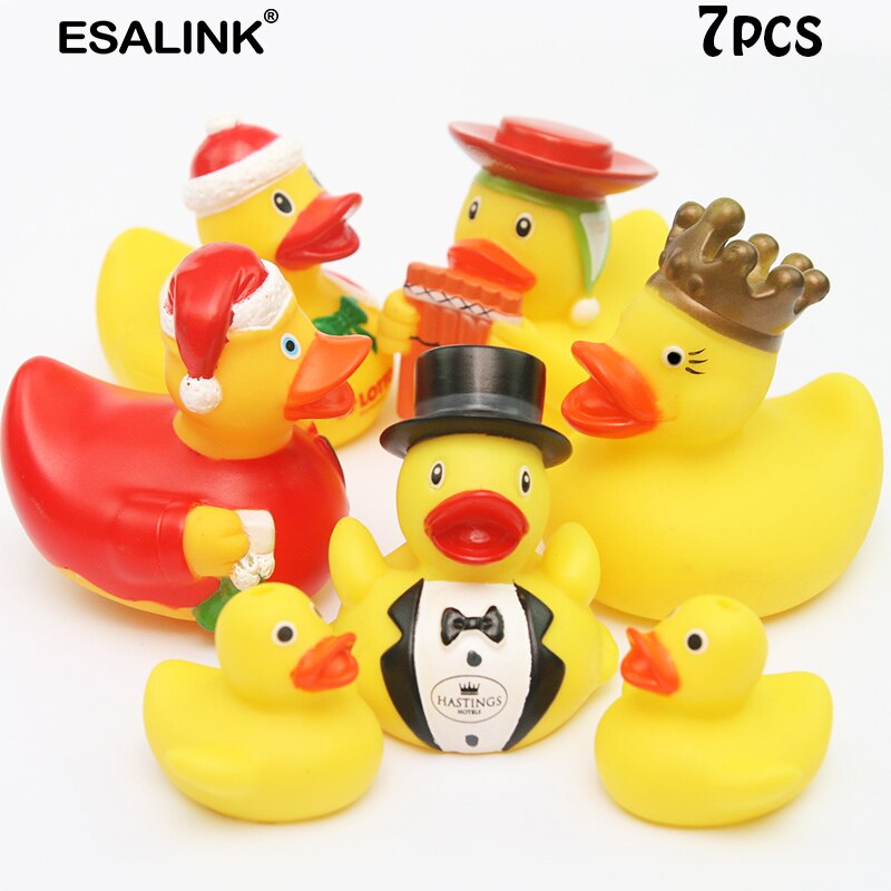 ESALINK 7Pcs 8-10CM Bad Spielzeug Rrubber Ducks Baby Bad Spielzeug 5 Große 2 Kleine Kombination Ente kinder Bad Spielzeug: YA032U-7pcs