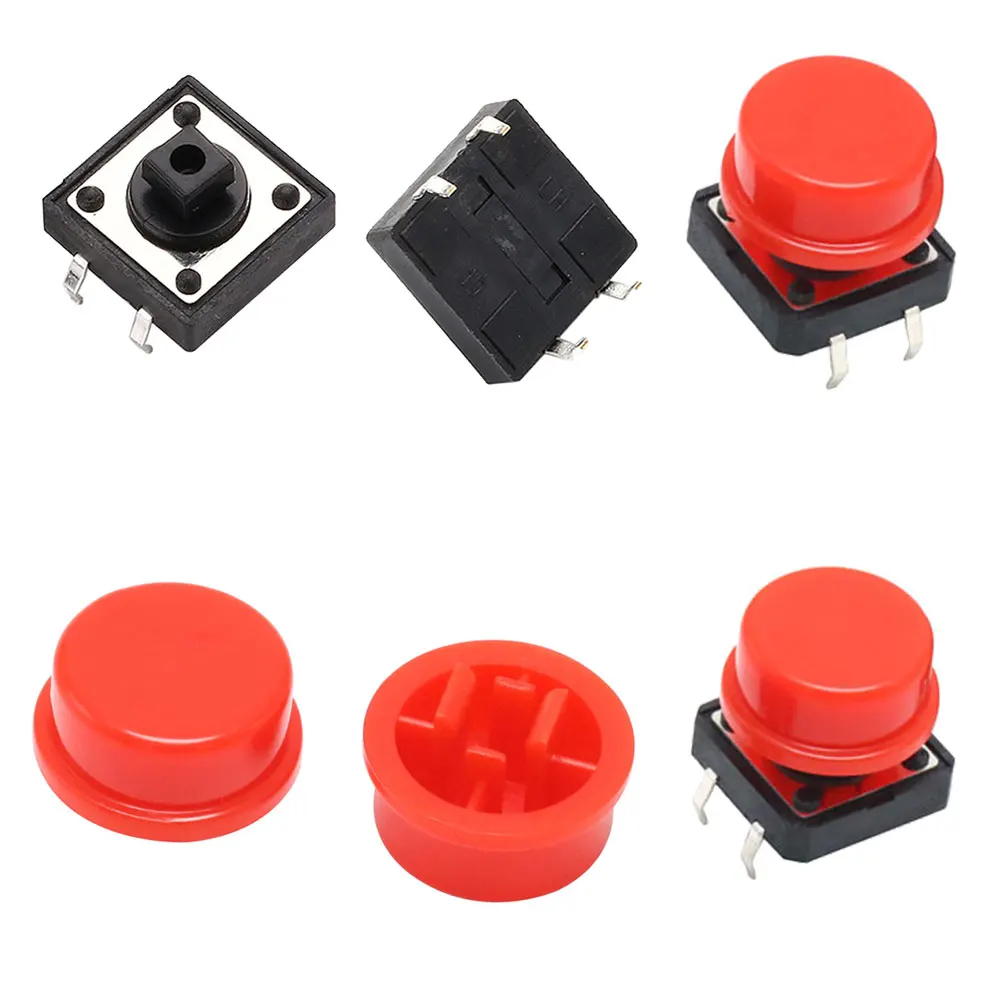 Tactile Push Button Switch Momentary 12*12*7.3MM Micro switch button with knob White Black Yellow Blue Red Kit 12x12x7.3mm: Red
