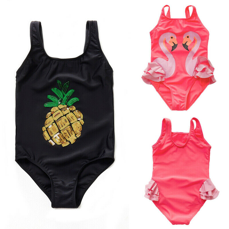 Kids One-Piece Swimwear Pineapple Flamingo Print Swimsuit Baby Girls Swimming Bathing Suit Beach Costume Swimwear