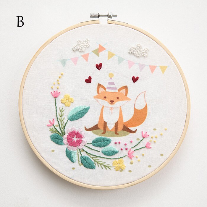 Diy Lint Borduren Voor Beginner Handwerkpakketten Kruissteek Cartoon Herten Kat Vos Konijn Panda Handgemaakte Wall Art Decor: B / with Photo frame
