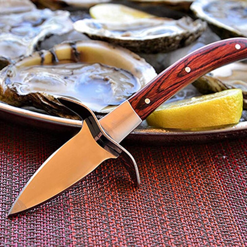 Træhåndtag østersknive åbner rustfrit stål kammuslingskalskydningskutter med læderetui til skaldyrsåbningsværktøjer