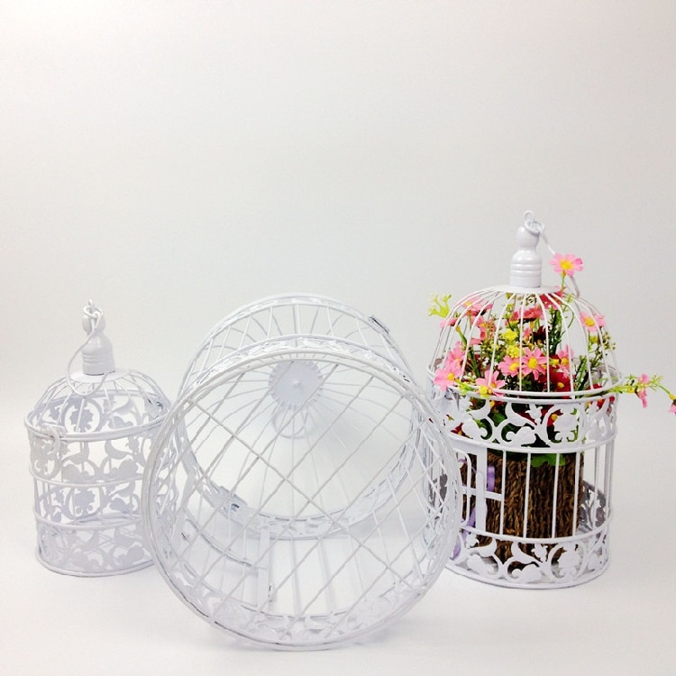 Cage à oiseaux en fer forgé blanc, décoration à la , cage à oiseaux suspendue