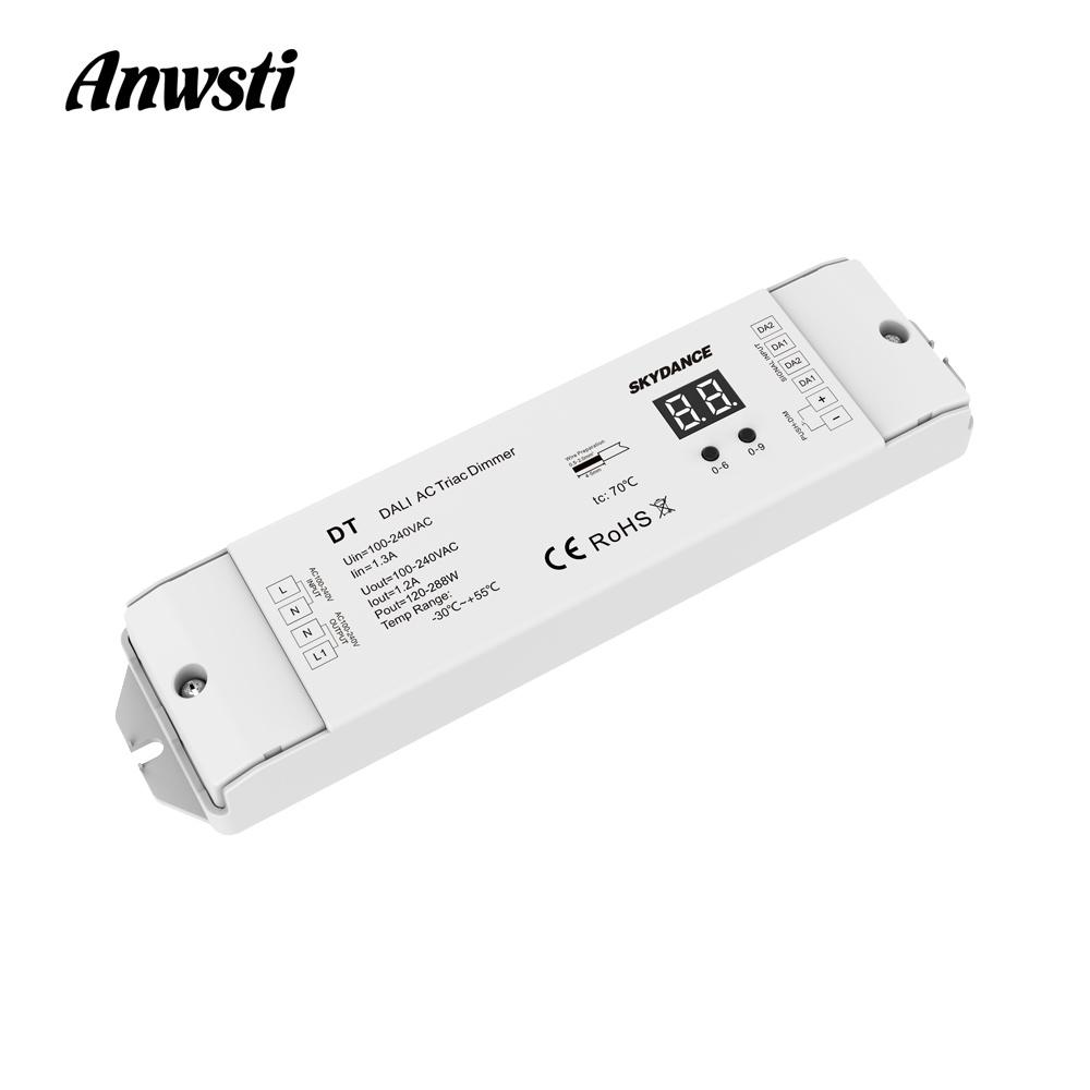 Triac-regulador de intensidad DALI, 220V, 110V, 230V, CA, 1 canal, 1,2 a, 288W, pantalla numérica para lámpara LED, luces halógenas, atenuador LED DT DALI AC Triac