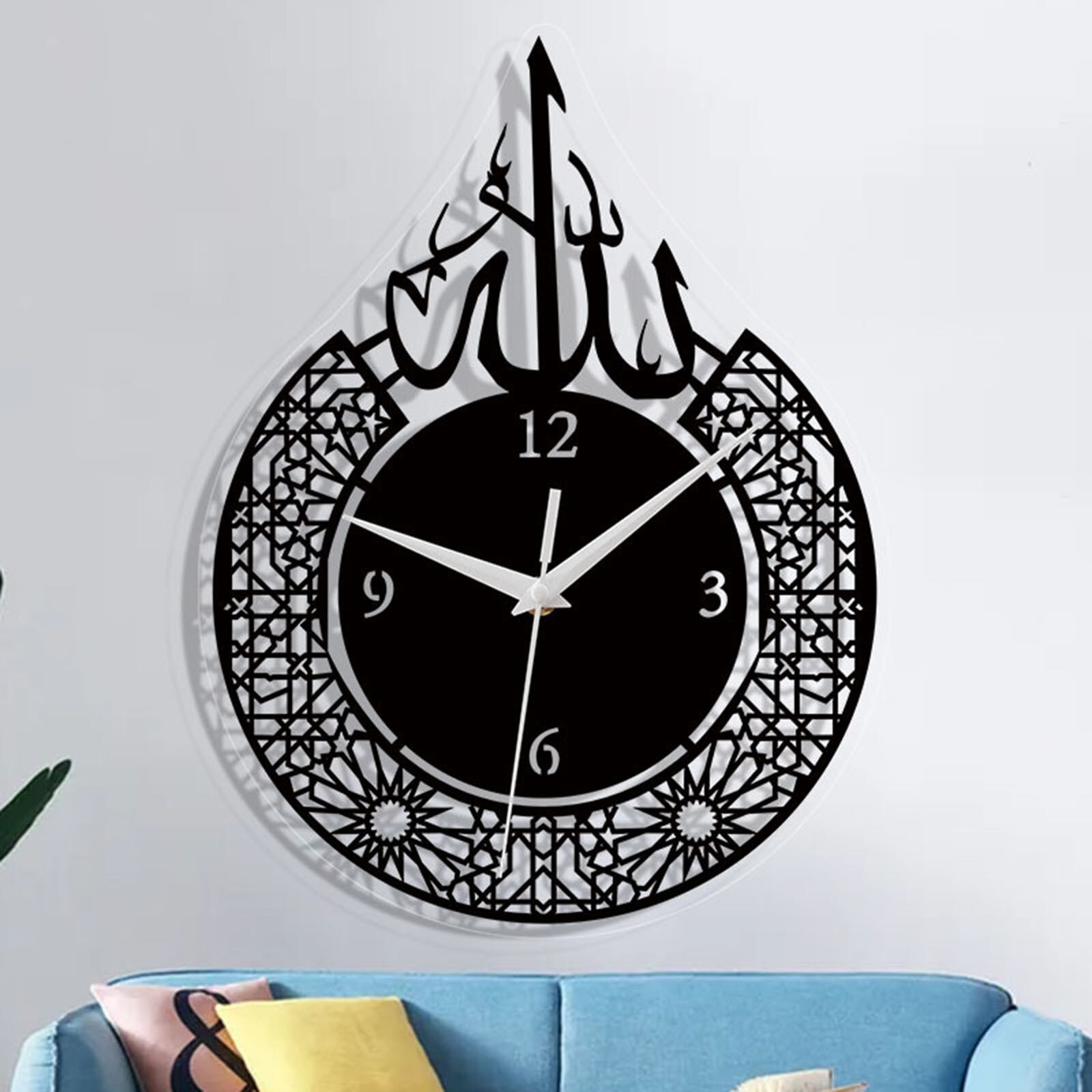 Horloge murale à Quartz islamique silencieuse, pendule musulman, décoration du Ramadan, horloge mobile, yeux de queue atomiques flexibles