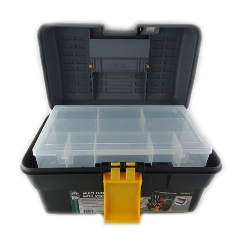 Boîte à outils multifonction en plastique, quincaillerie domestique outils manuels réparation voiture boîte à outils boîte de rangement automobile 290x175x175mm