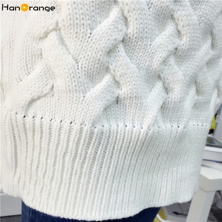 HanOrange Autumn Winter Korean Turtleneck Thick Loose Twist Long Women Sweater White/Red/Black