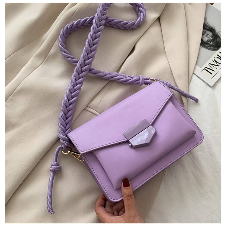 Vrouwen Kleine Crossbody Tassen, Mode Effen Kleur Lederen Schoudertas Met Gevlochten Riem: Paars