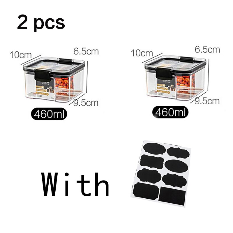 4pcs Food Storage Container Plastic Kitchen Noodle Box Multigrain Storage Tank Transparent Sealed Cans Stackable Acryl: 460ml 2pcs