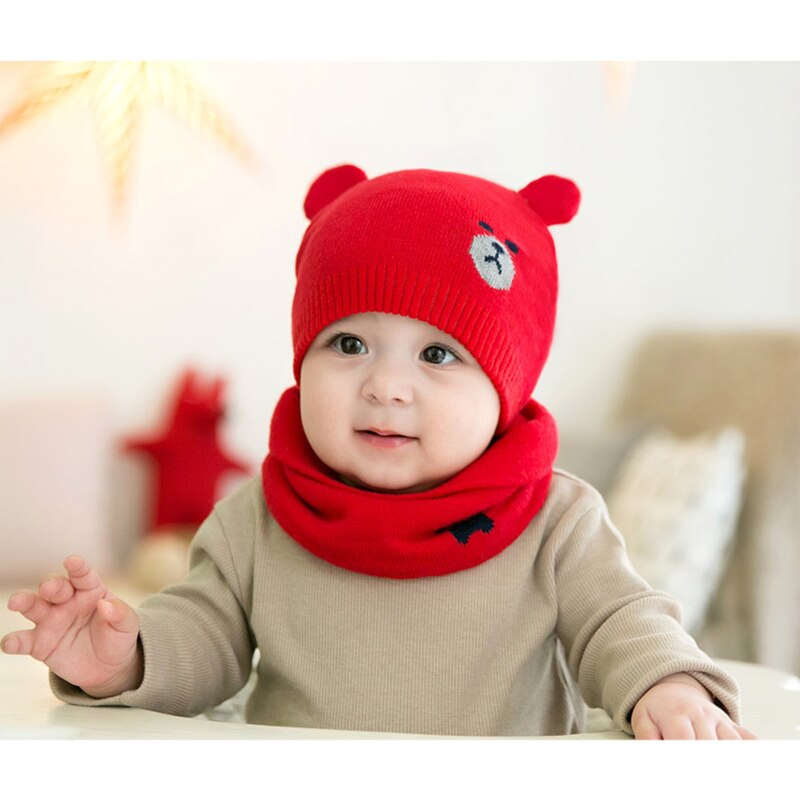 Baby Winter Caps Sjaal Suits Warm Gebreide Beanie Cap Leuke Cartoon Beer Beanie AIC88