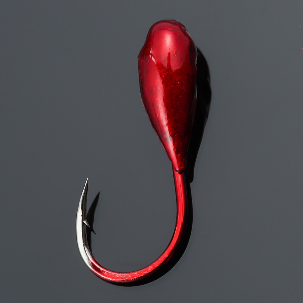 Anzuelos de pesca de Lago de hielo de invierno, 10 piezas, cabeza de plantilla volteada, anzuelo de plomo, gusano rojo, señuelo, cebo, aparejos de pesca de carpa