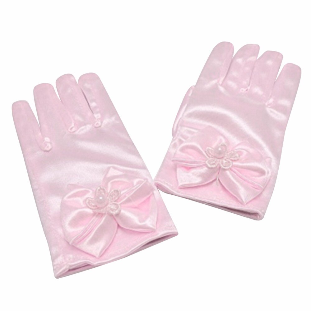 1 par 2 färger spädbarn bebis barn flickor handskar vantar barn korta festhandskar bröllop barn flickor solida bowknot handskar: Rosa