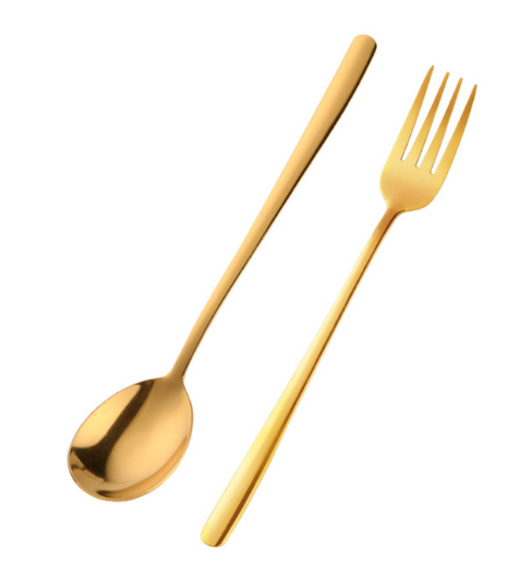 2 Teile/satz Gold Dessert Löffel Gabel 18/0 Edelstahl Bunte Party Dessert Suppe Löffel Set Kreative Kuchen Werkzeug Geschirr: gold set