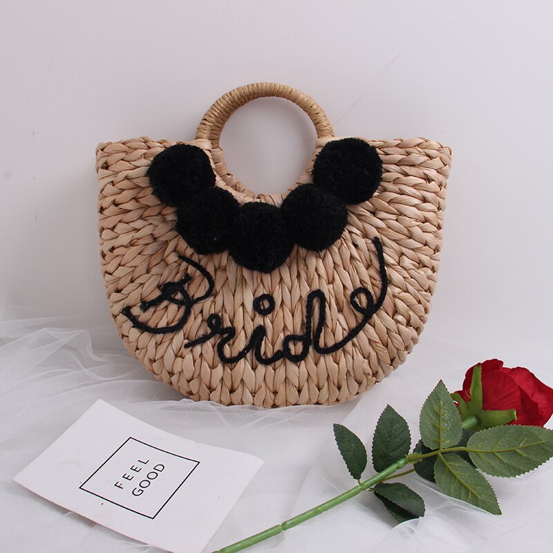 Halfronde holle strozak kleurrijke haarbal fee geweven tas schouder draagbaar super vuur strand messenger bag karakter