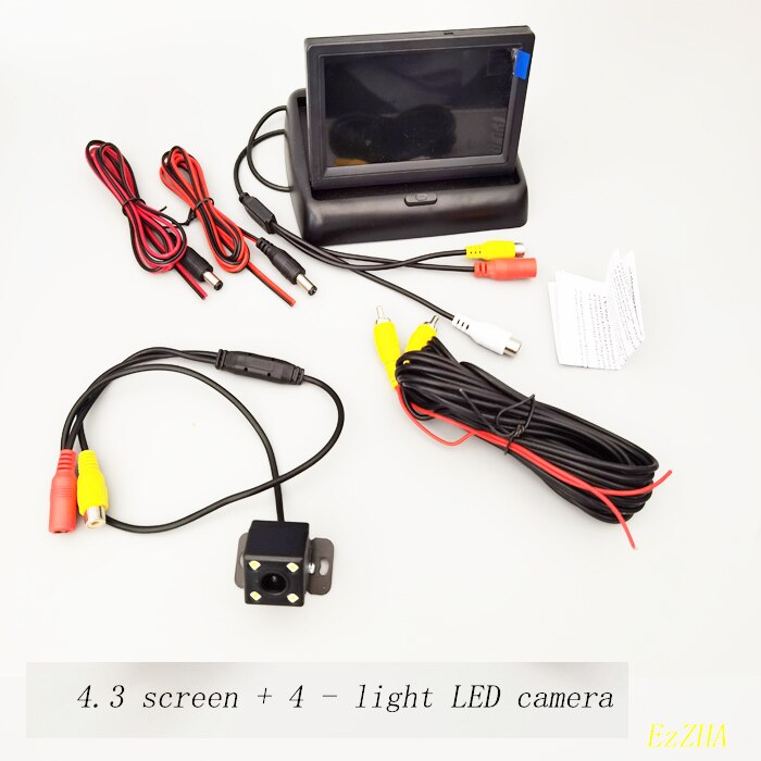 Car Monitor 4.3 inch Foldable TFT LCD Display Rear View Reversing Camera Mirror Parking Assistance Rearview Monitors NTSC PAL: 4.3 screen 4 light